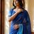 Blue linen printed saree with blouse