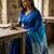 Blue linen printed saree with blouse