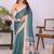 Teal linen printed saree with blouse