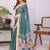 Teal linen printed saree with blouse
