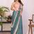 Teal linen printed saree with blouse