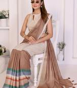 Brown linen striped saree with blouse
