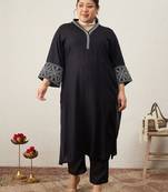 Plus Size Ethnic Motifs Embroidered Regular Thread Work Kurta with Trousers