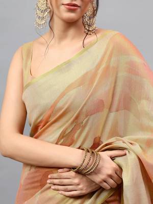Beige tissue printed saree with blouse 5