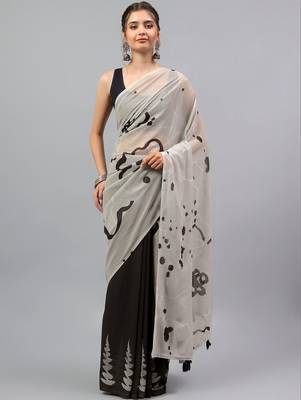 Off white pure georgette printed saree with blouse 1