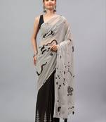 Off white pure georgette printed saree with blouse