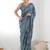 Teal pure georgette printed saree with blouse
