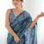 Teal pure georgette printed saree with blouse