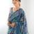Teal pure georgette printed saree with blouse