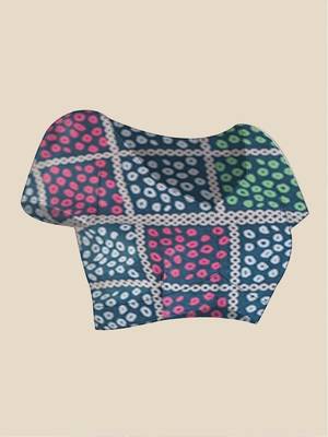 Teal pure georgette printed saree with blouse 4