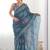 Teal pure georgette printed saree with blouse