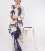 Multicolor pure linen printed saree with blouse