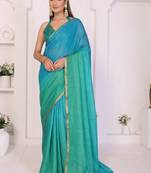 Blue linen checked saree with blouse
