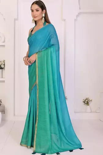 Blue linen checked saree with blouse