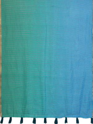 Blue linen checked saree with blouse 4
