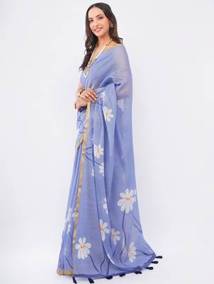 Lavender linen printed saree with blouse 3