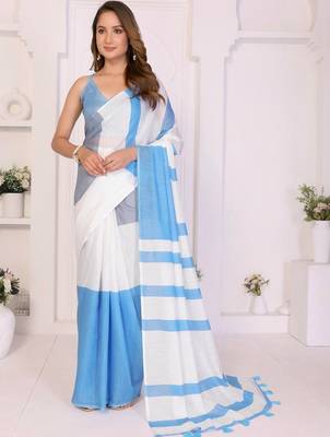 Multicolor linen striped saree with blouse 3