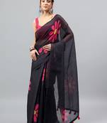 Black linen printed saree with blouse