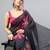 Black linen printed saree with blouse