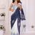 Navy blue linen printed saree with blouse