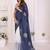 Navy blue linen printed saree with blouse