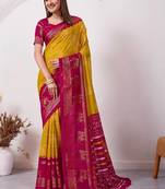 Yellow pure georgette woven design saree with blouse