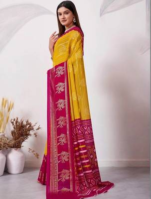 Yellow pure georgette woven design saree with blouse 2