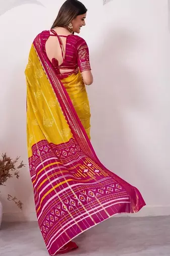 Yellow pure georgette woven design saree with blouse