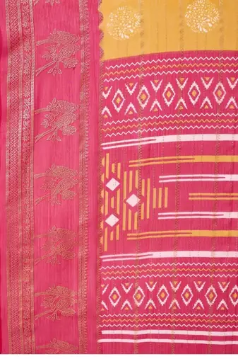 Yellow pure georgette woven design saree with blouse