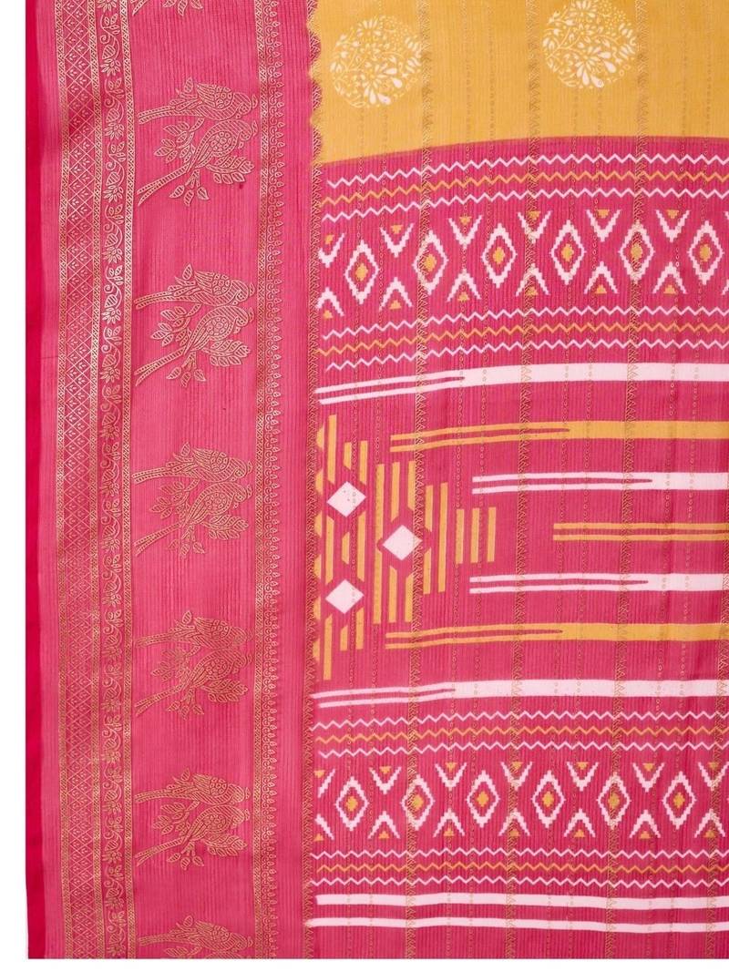 Yellow pure georgette woven design saree with blouse