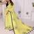 Yellow linen printed saree with blouse
