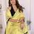 Yellow linen printed saree with blouse