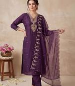 Women Ethnic Motifs Embroidered Regular Thread Work Kurta with Trousers & With Dupatta