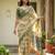 Green blended cotton printed saree with blouse