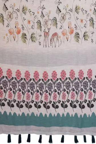 Off white linen printed saree with blouse