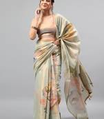 Sea green tissue printed saree with blouse