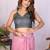 Pink linen printed saree with blouse