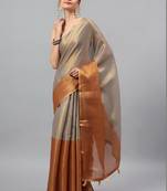 Grey polyester solid saree with blouse