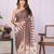 Brown linen printed saree with blouse