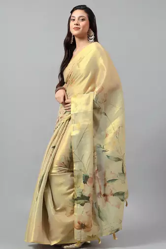 Gold tissue printed saree with blouse