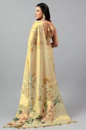 Gold tissue printed saree with blouse