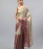 Grey polyester solid saree with blouse