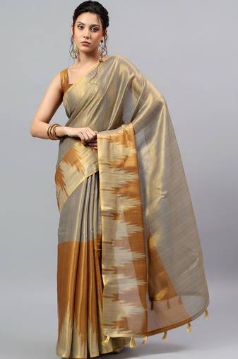 Grey tissue woven design saree with blouse