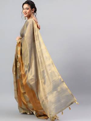 Grey tissue woven design saree with blouse 2
