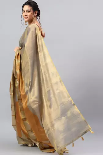 Grey tissue woven design saree with blouse