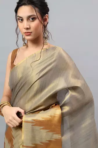 Grey tissue woven design saree with blouse