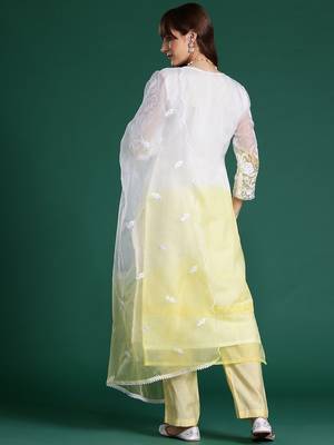 Floral Embroidered Sequinned Kurta With Trousers & Dupatta 6