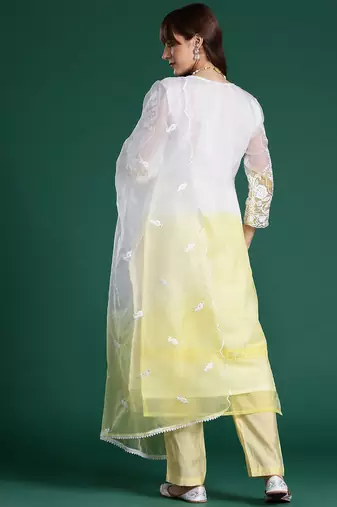 Floral Embroidered Sequinned Kurta With Trousers & Dupatta