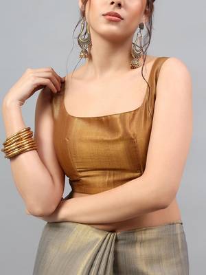 Grey tissue woven design saree with blouse 4