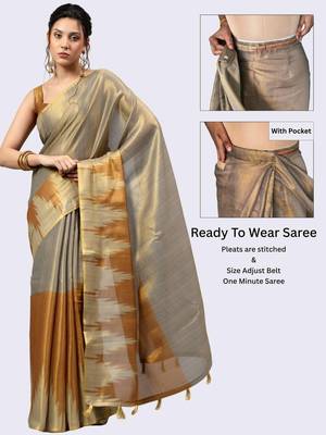 Grey tissue woven design saree with blouse 5
